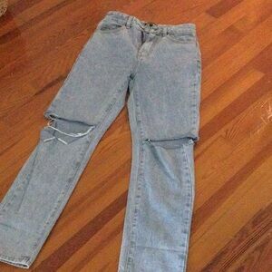 Light Wash Ripped High-Waist Jeans
